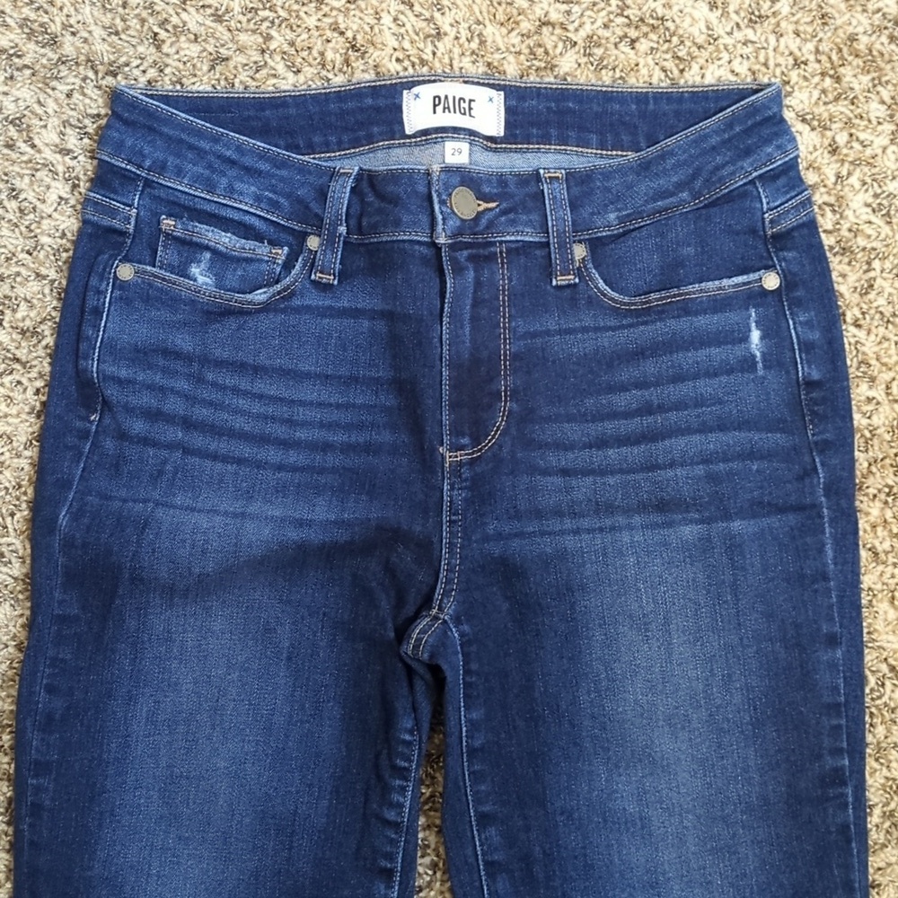Paige dark blue Kylie Crop mid rise slim leg cropped jeans millo destructed - Picture 2 of 9